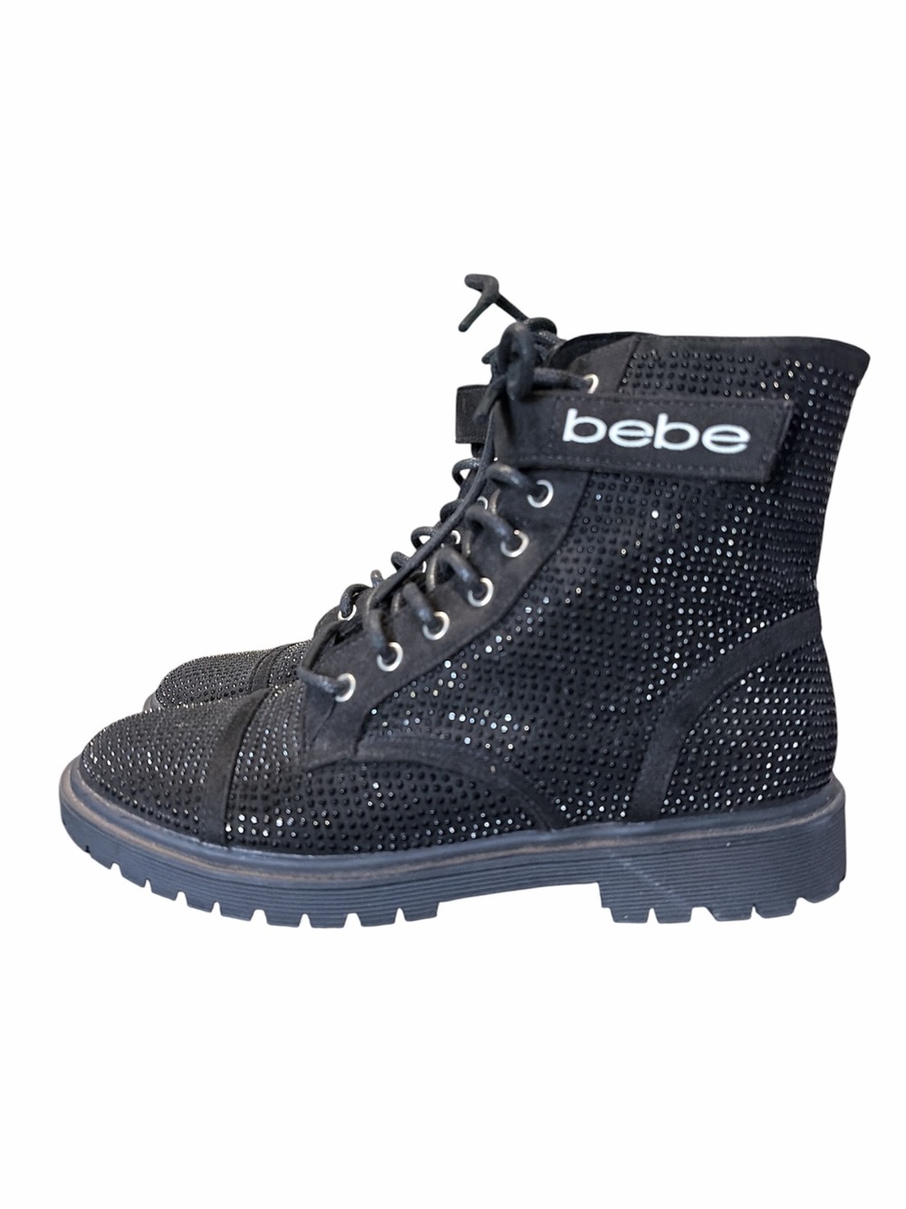 bebe Black Embellished Lace-Up Combat Boots